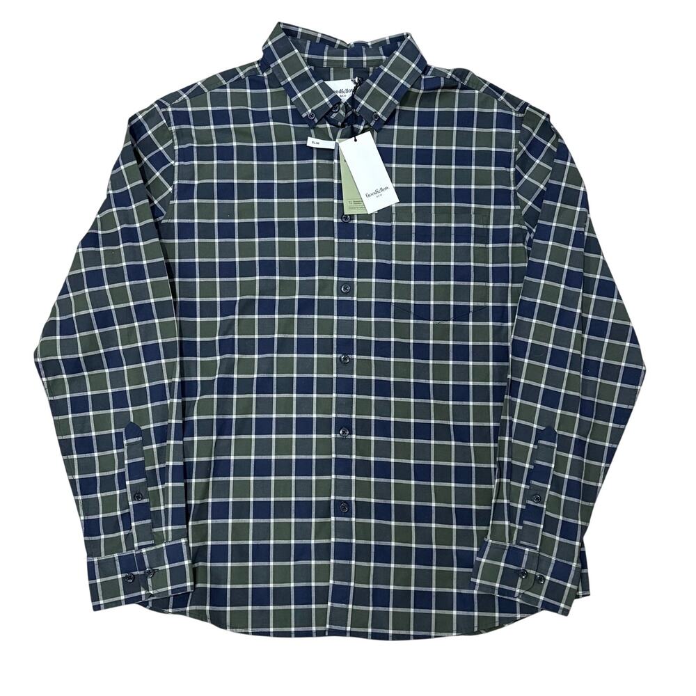 NWT‎ Goodfellow & Co. Men's Casual Button Down Shirt Slim Fit Green Navy Blue XL
